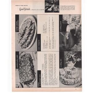 American Home Magazine Good Victuals Recipe Cards Page Uncut B&W 1957 Vintage